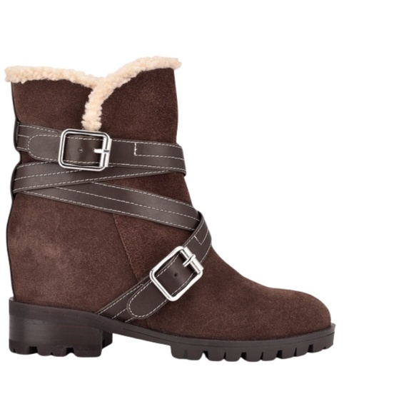 Nine West Davyd Wedge Buckle Booties Brown Suede Leather Women's Winter Boots 8 - Picture 2 of 8